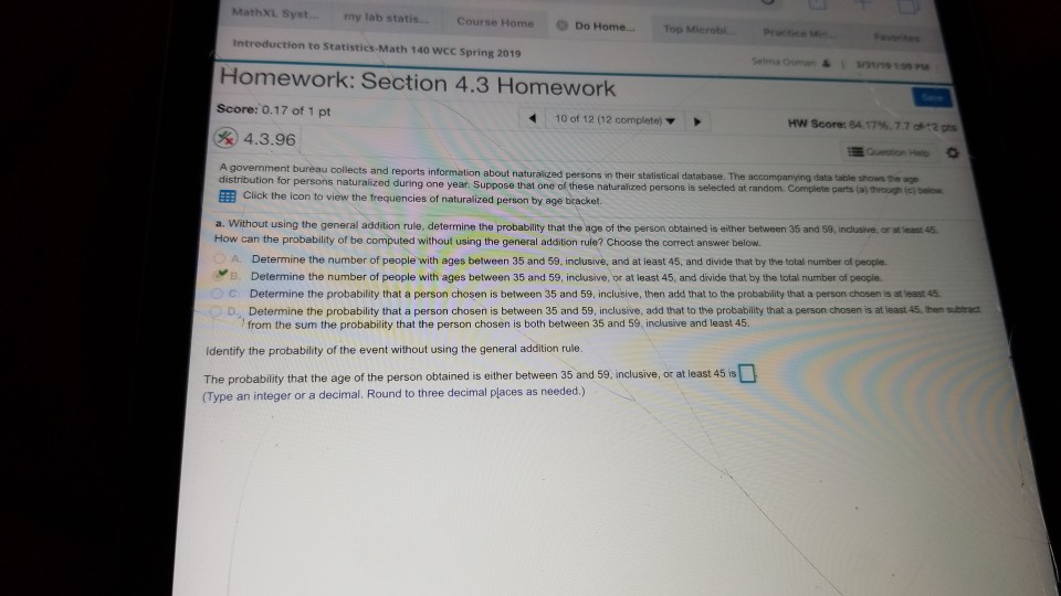 Solved MathXL Syst.. my lab statis. Course Home Do Home.... | Chegg.com