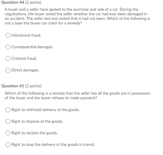 Solved Question 44 2 Points A Buyer And A Seller Have 9729