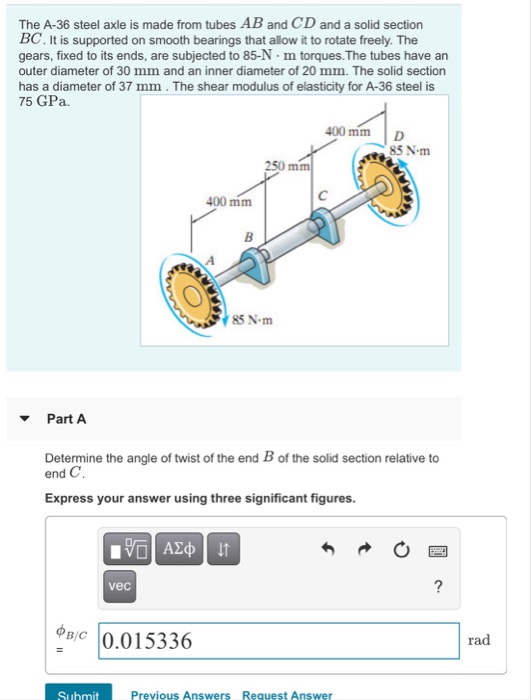 Solved The A36 steel axle is made from tubes AB and CD and