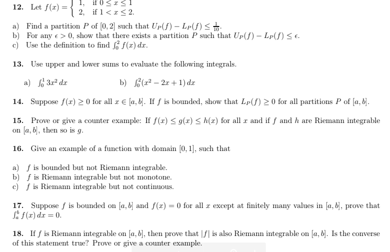 1 If 0 X 1 2 If 1 R2 Partition P Of 0 2 Such That Chegg Com