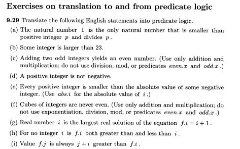 Solved Exercises On Translation To And From Predicate Logic | Chegg.com