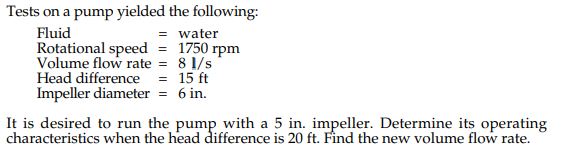 Solved Tests on a pump yielded the following: ﻿Fluid = | Chegg.com
