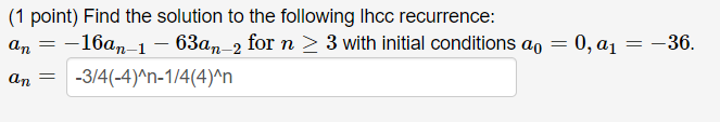 Solved (2 points) Find the solution to the following Ihcc | Chegg.com