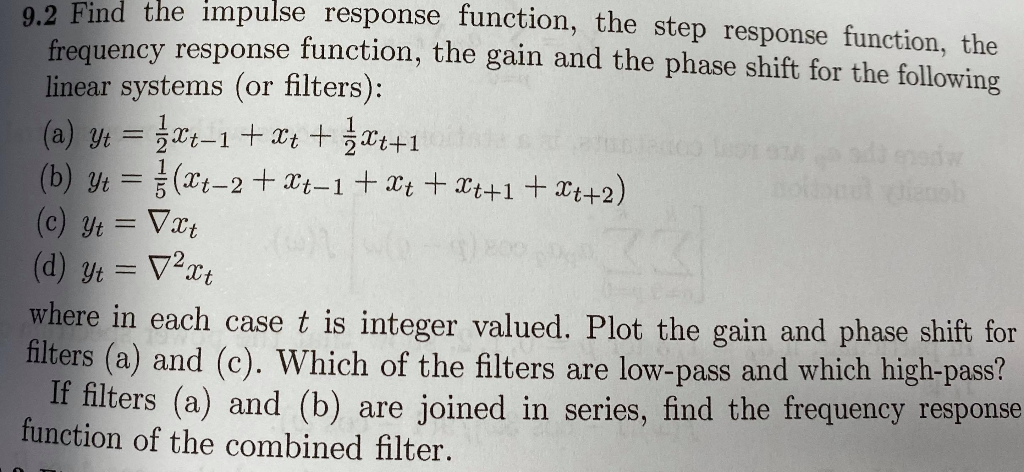 Solved 9.2 Find the impulse response function, the step | Chegg.com