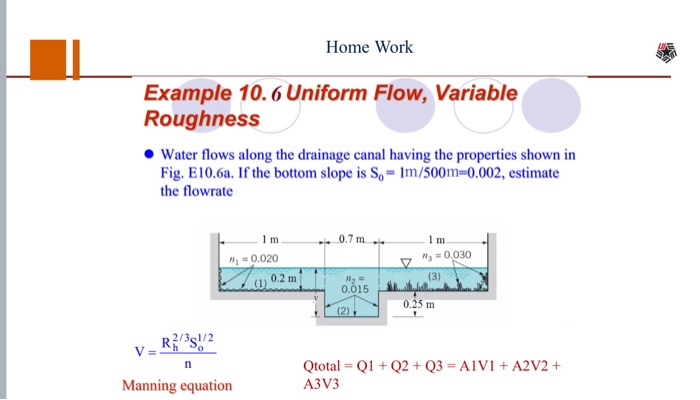 Solved Home Work Example 10.6 Uniform Flow, Variable | Chegg.com