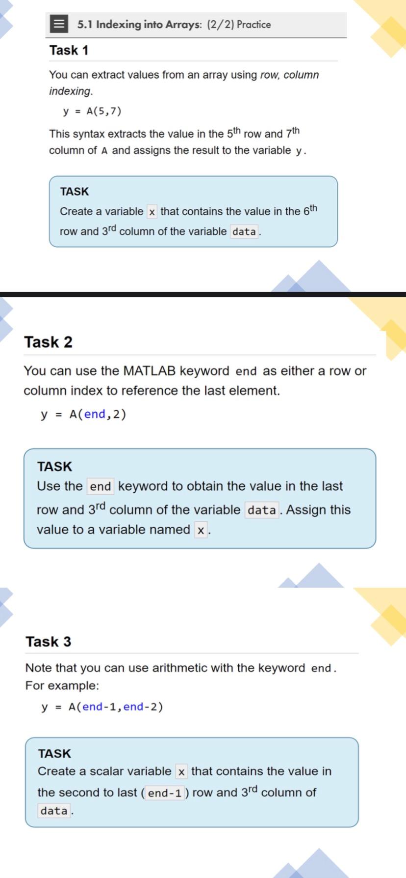 Solved 5.1 Indexing into Arrays 2 2 Practice Task 1 You Chegg