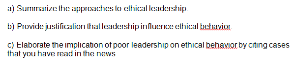 Solved a) ﻿Summarize the approaches to ethical leadership.b) | Chegg.com