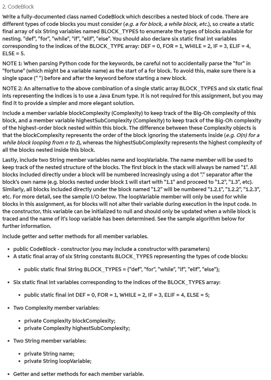 Stack ADT «implements 1 Complexity Code Block | Chegg.com