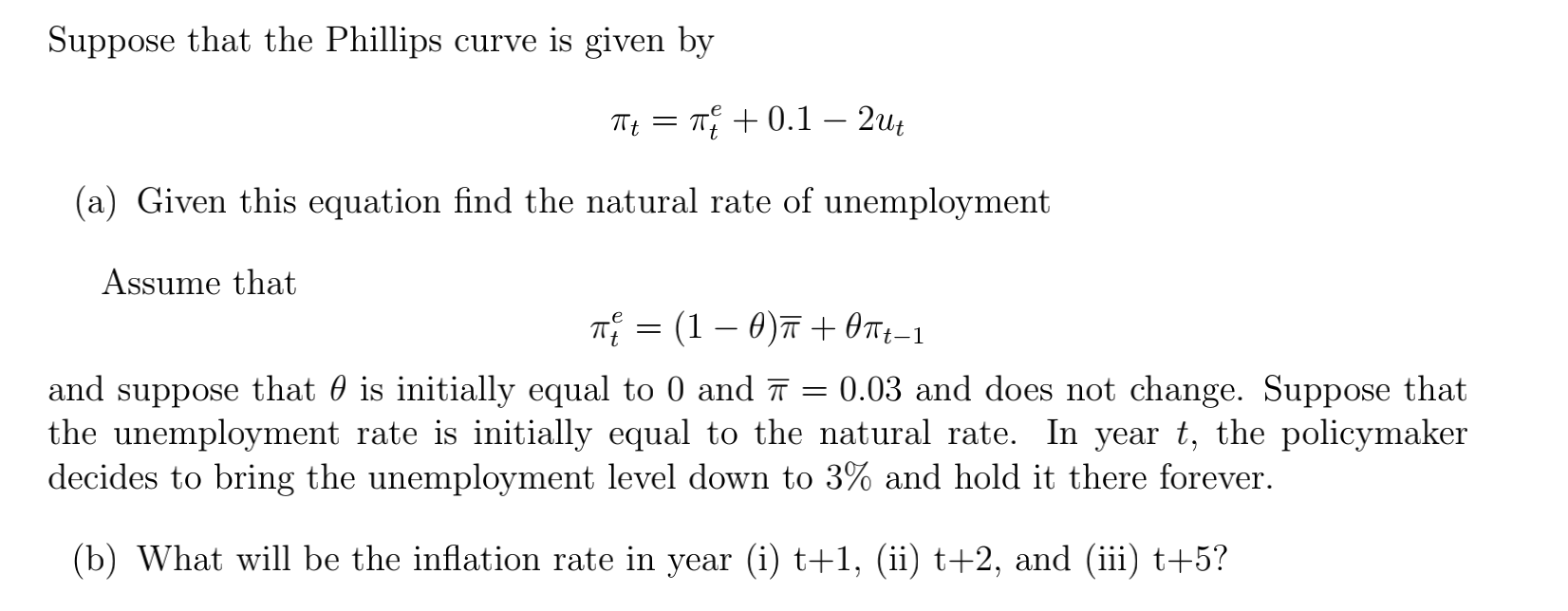 Solved Suppose That The Phillips Curve Is Given By Tt = The | Chegg.com