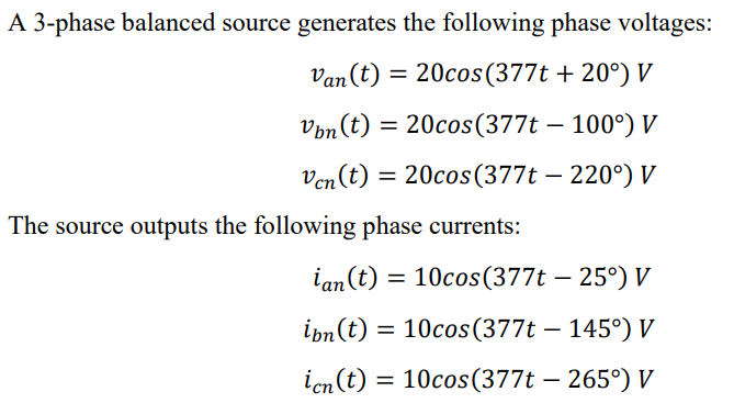 Solved A 3-phase balanced source generates the following | Chegg.com