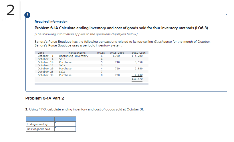 Solved Problem 6-1A Calculate Ending Inventory And Cost Of | Chegg.com