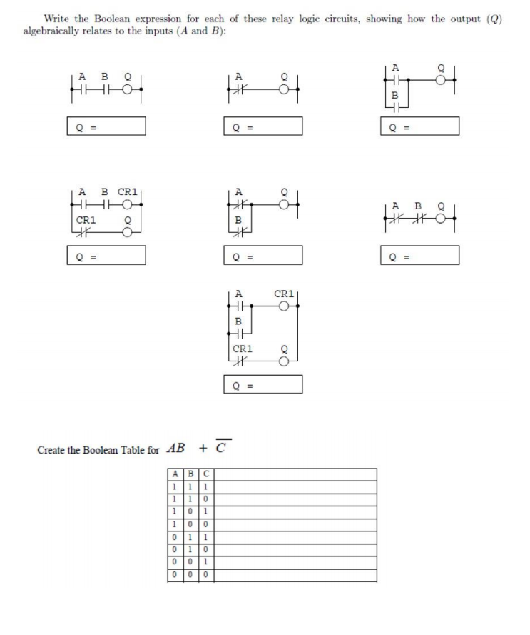 Solved Write the Boolean expression for each of these relay