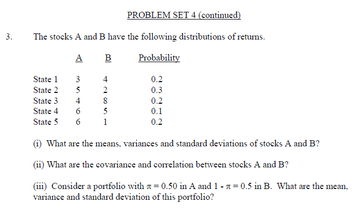 Solved The Stocks A And B Have The Following Distributions | Chegg.com