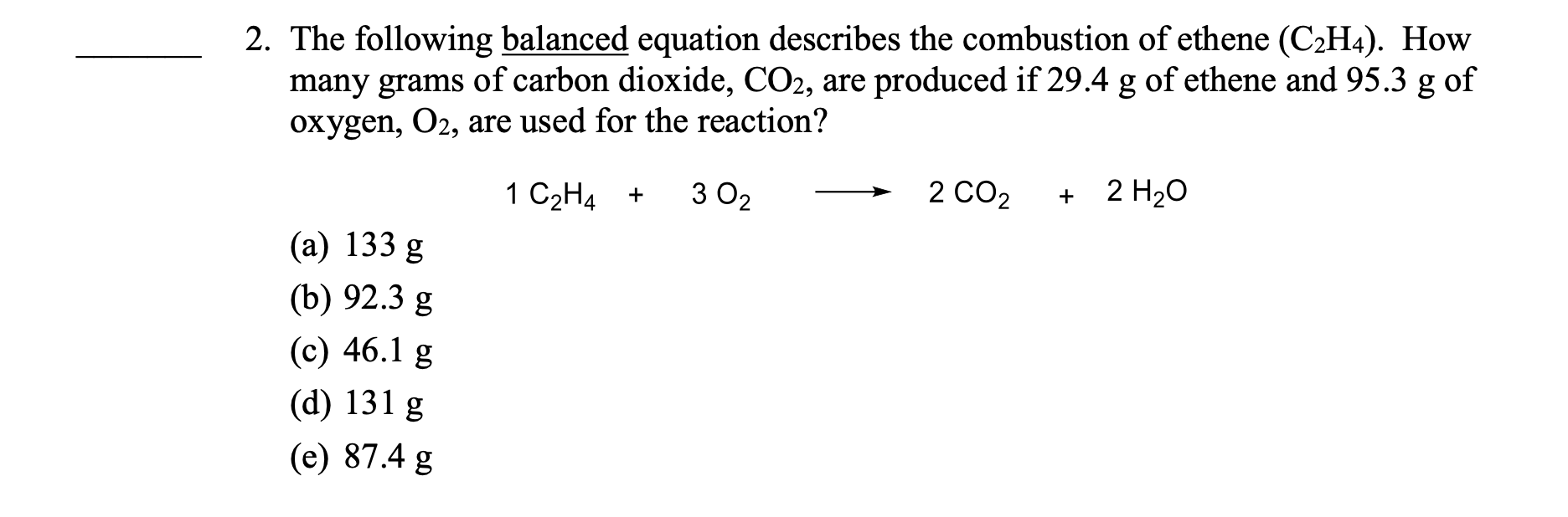 Solved 2. The following balanced equation describes the Chegg