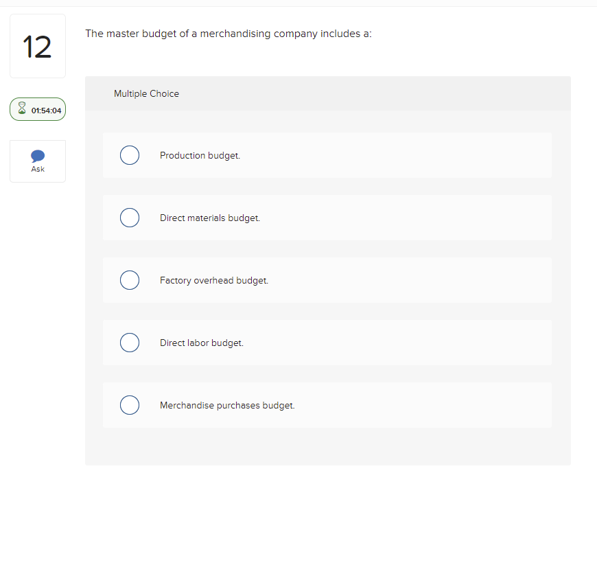 Solved The master budget of a merchandising company includes