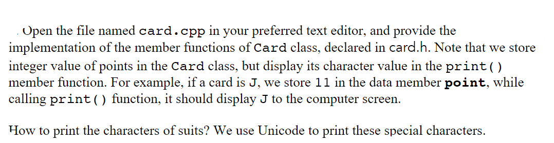 Solved Open the file named card.cpp in your preferred text | Chegg.com