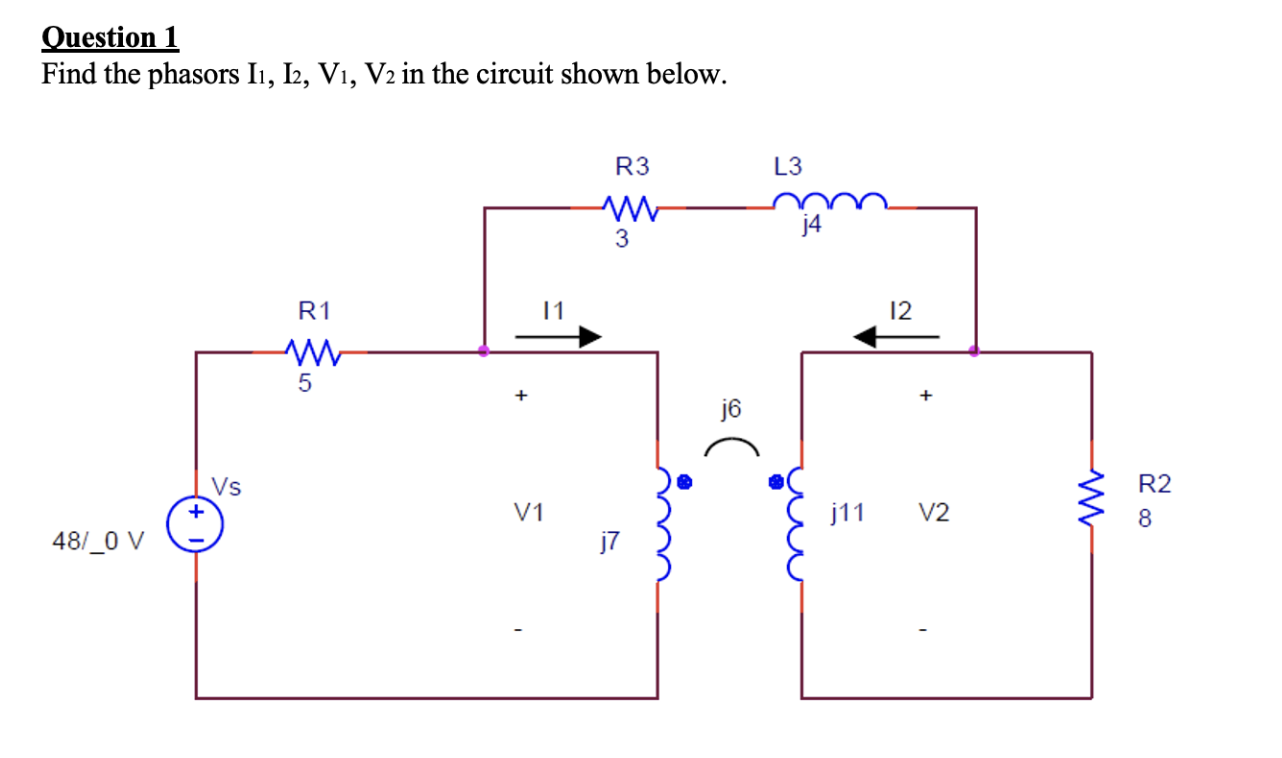 Solved urgent Find the phasors I1, I2, V1, V2 in the circuit | Chegg.com