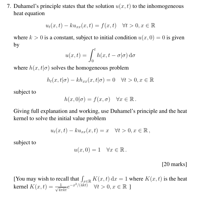 Duhamel's principle states that the solution u(x,t)