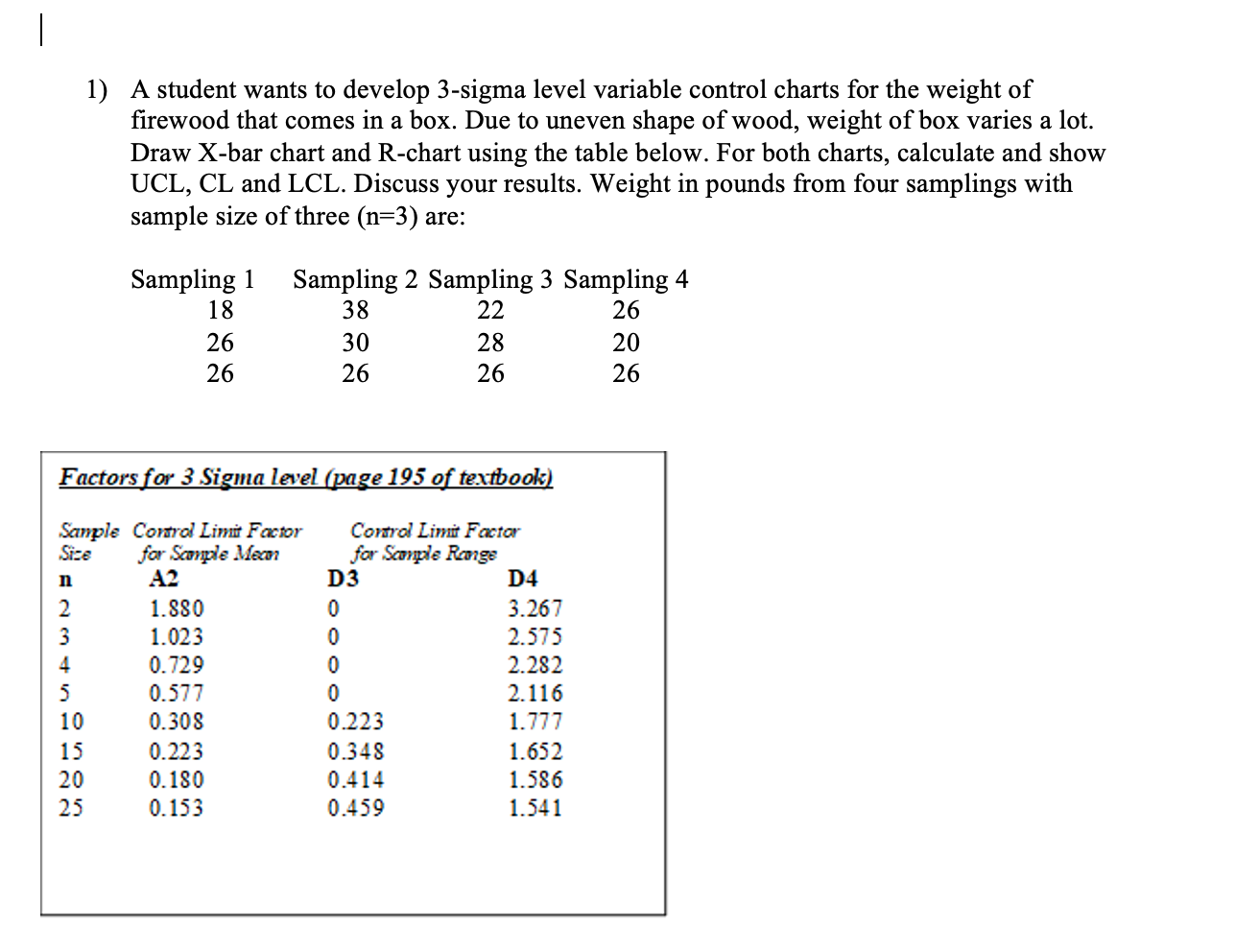Solved 1) A student wants to develop 3-sigma level variable | Chegg.com