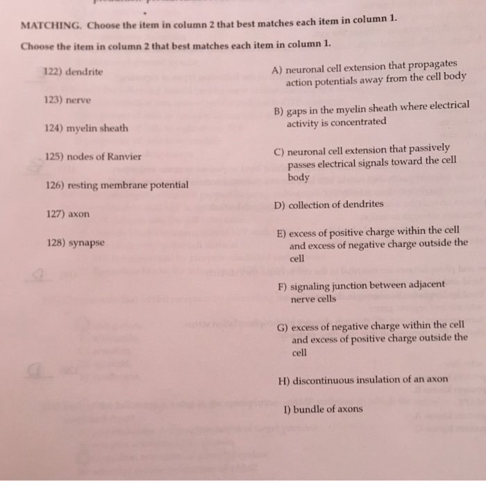 Solved MATCHING. Choose The Item In Column 2 That Best | Chegg.com