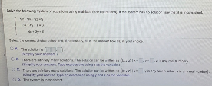 Solved Solve the following system of equations using | Chegg.com