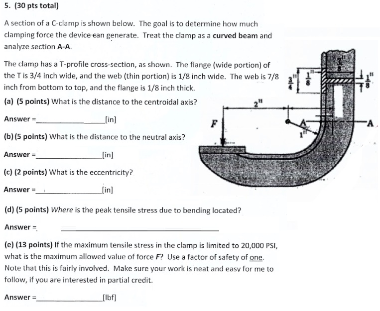 Solved 5. (30 pts total) A section of a Cclamp is shown