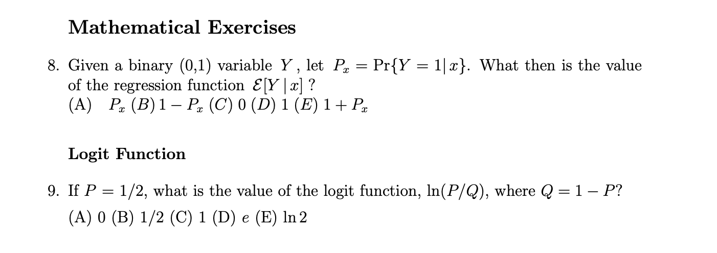 Solved Mathematical Exercises = 9 8. Given A Binary (0,1) | Chegg.com