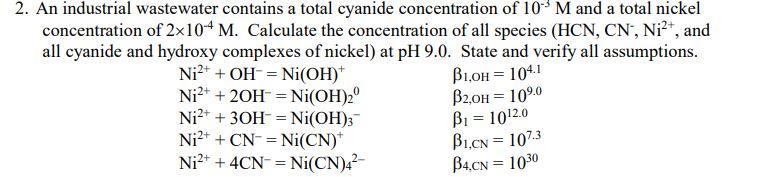 Solved 2. An Industrial Wastewater Contains A Total Cyanide | Chegg.com