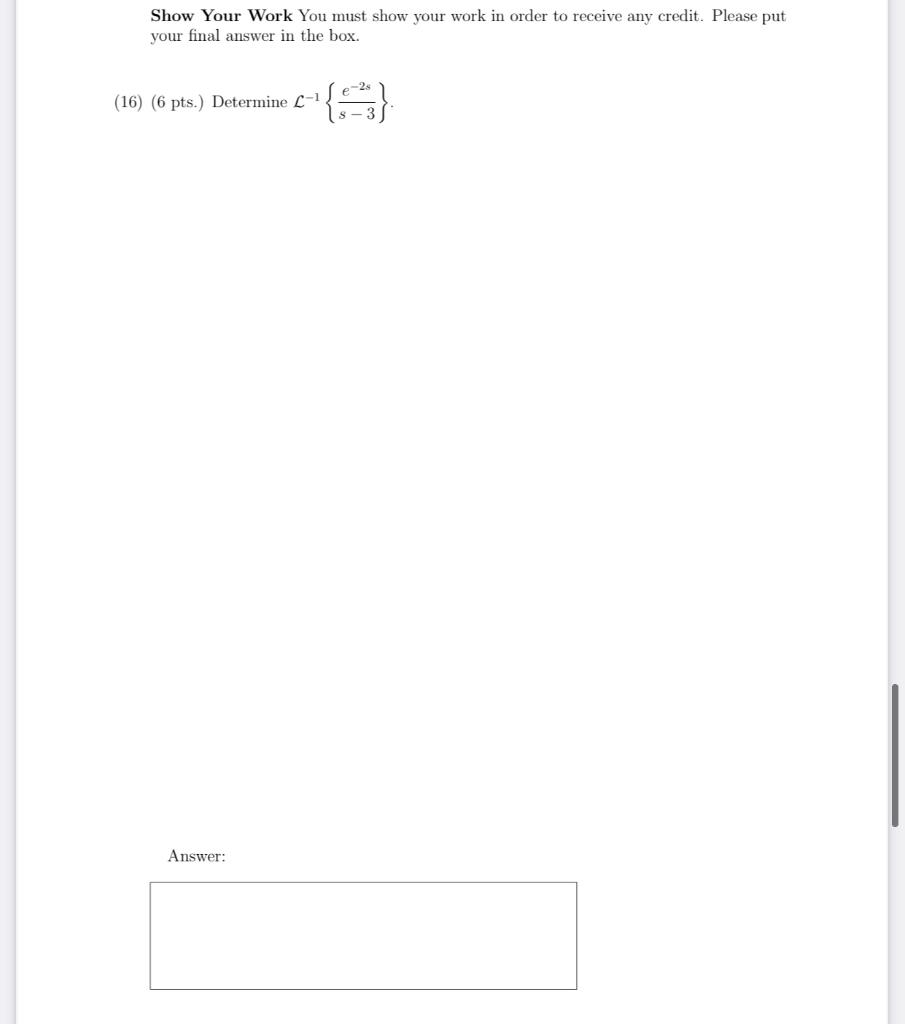 Solved Show Your Work You must show your work in order to | Chegg.com