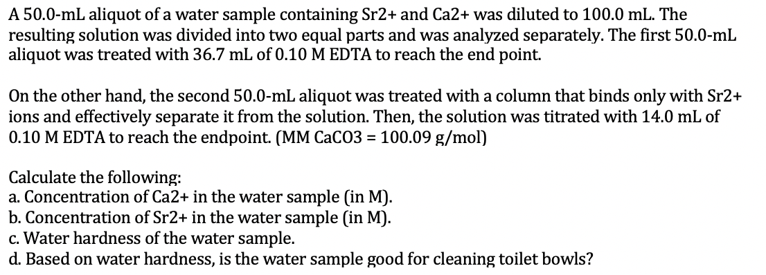 Solved A 50.0-mL aliquot of a water sample containing Sr2+ | Chegg.com