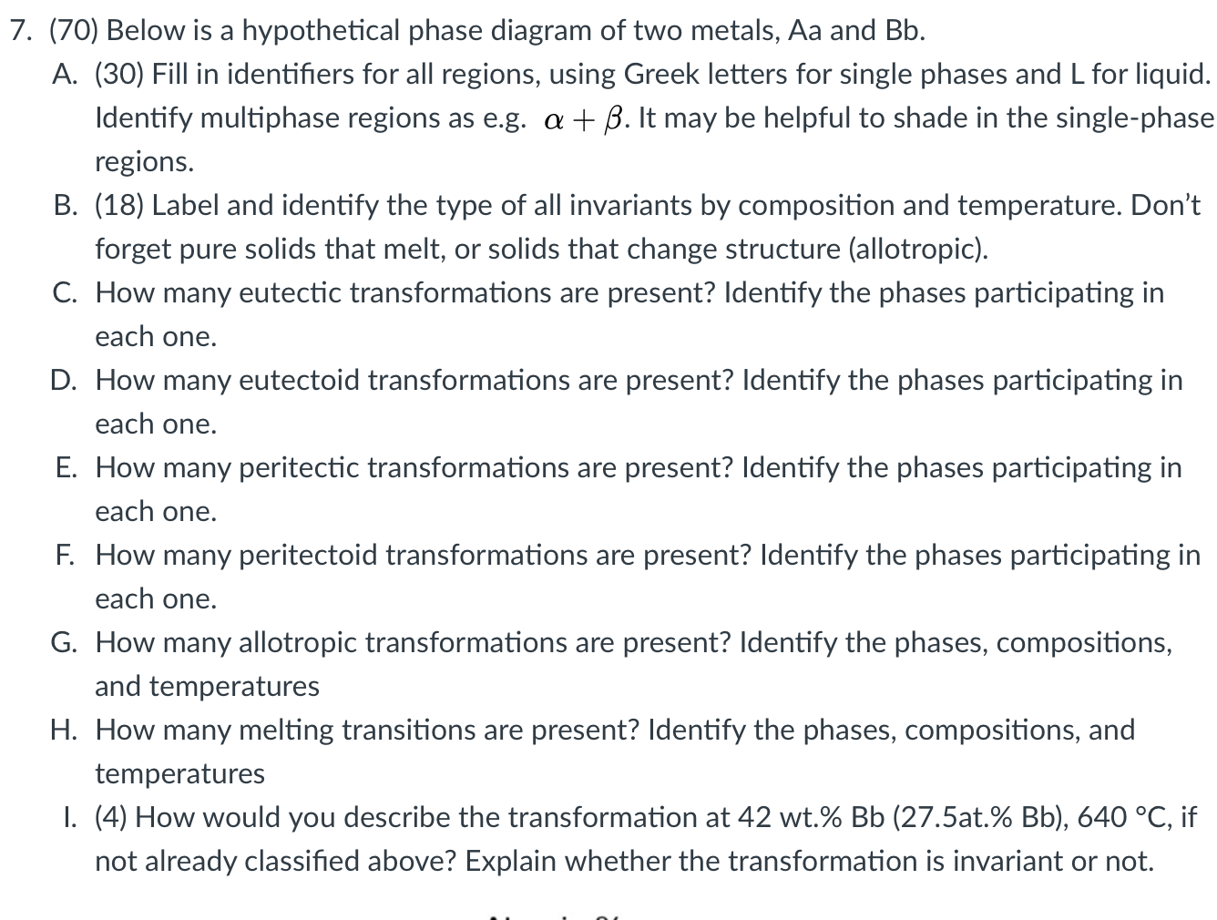 Solved 7. (70) Below is a hypothetical phase diagram of two | Chegg.com