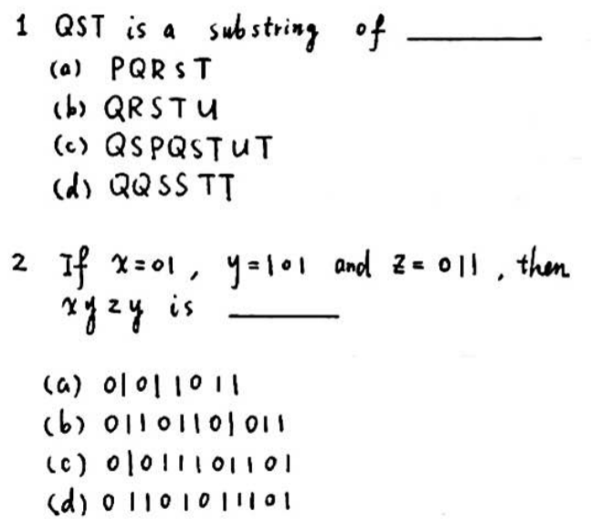 Solved 1 QST is a substring of (a) PQRST (b) QRSTU (c) | Chegg.com