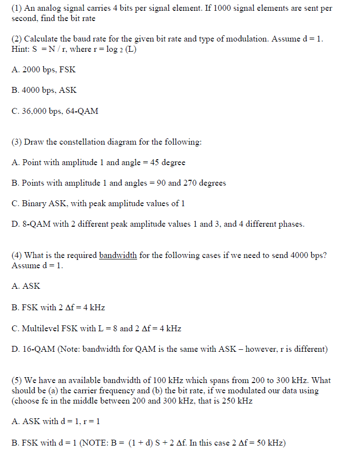 Solved (1) An analog signal carries 4 bits per signal