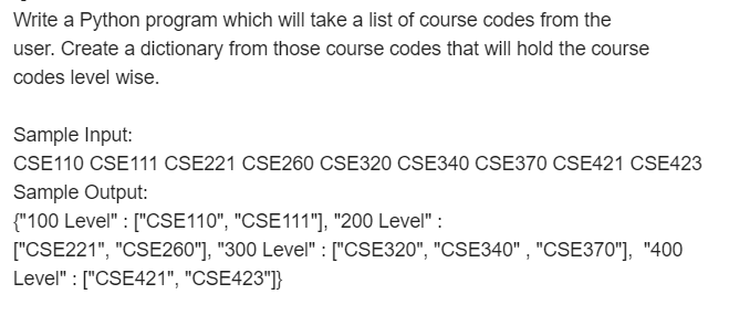 Solved Write a Python program which will take a list of | Chegg.com