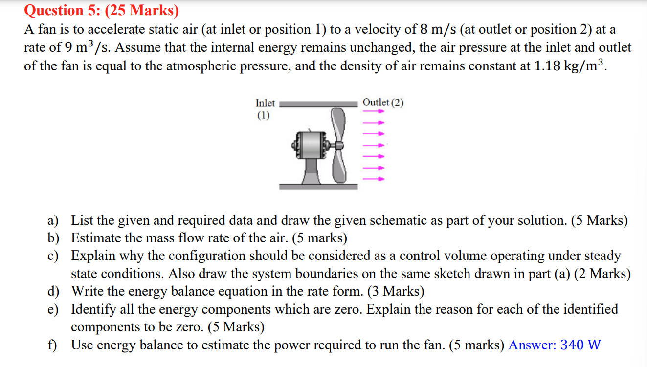 Solved Question 5: (25 Marks) A fan is to accelerate static | Chegg.com