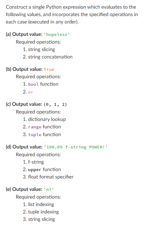 Solved Construct a single Python expression which evaluates | Chegg.com