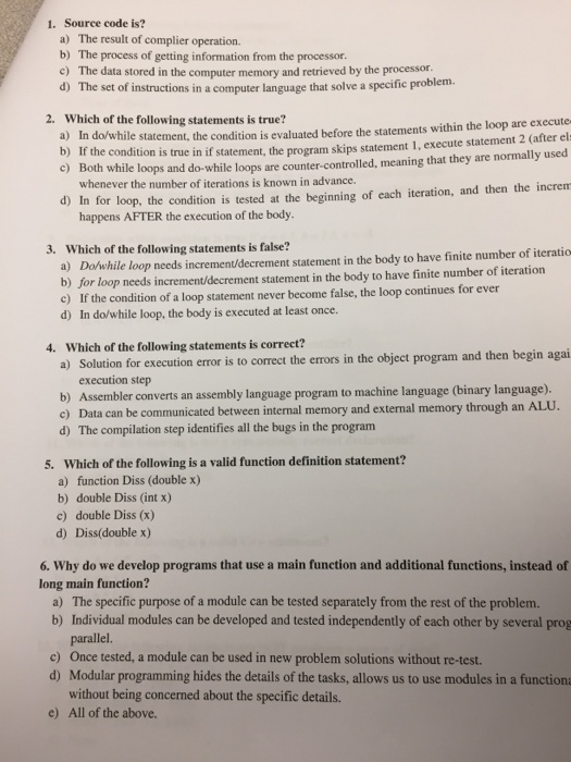 Solved Source code is? a) The result of complier operation. | Chegg.com