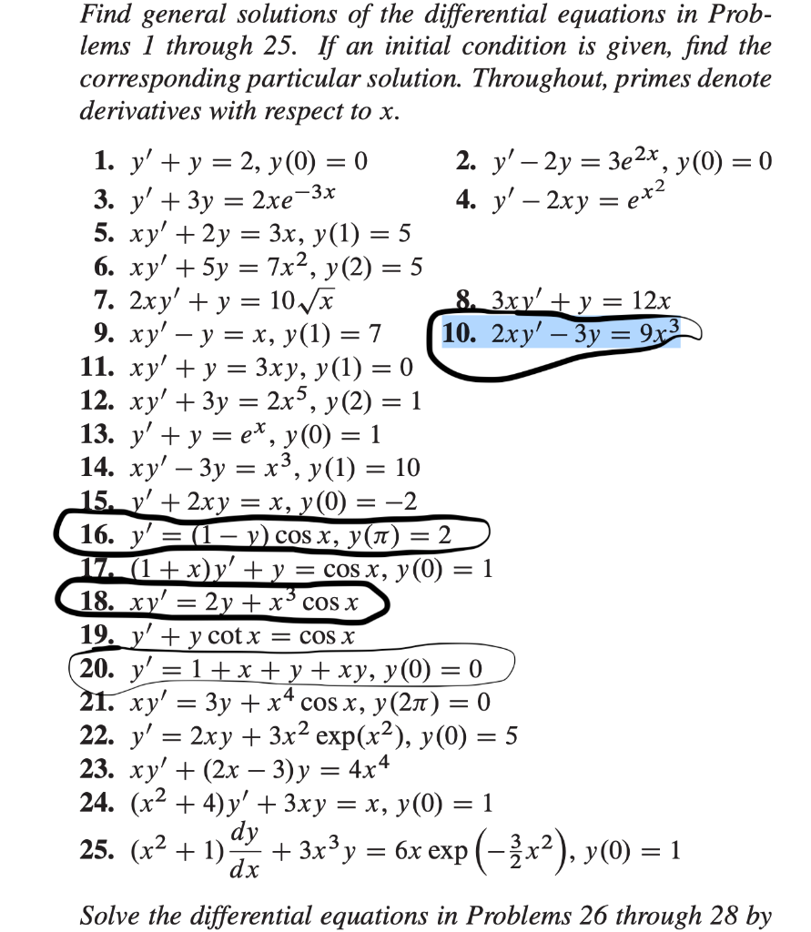Solved Find General Solutions To The Differential Equations