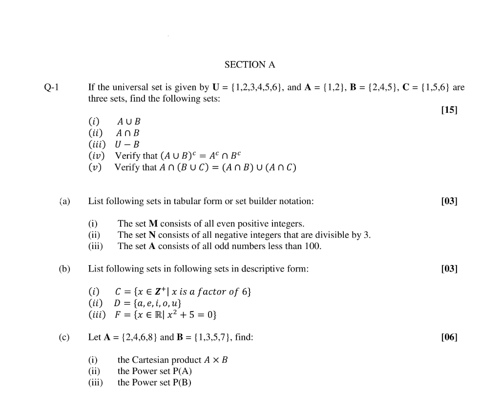 Solved If The Universal Set Is Given By U={1,2,3,4,5,6}, And | Chegg.com