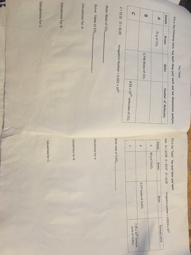 Solved The Table Fill In The Following Table You Must Show Chegg