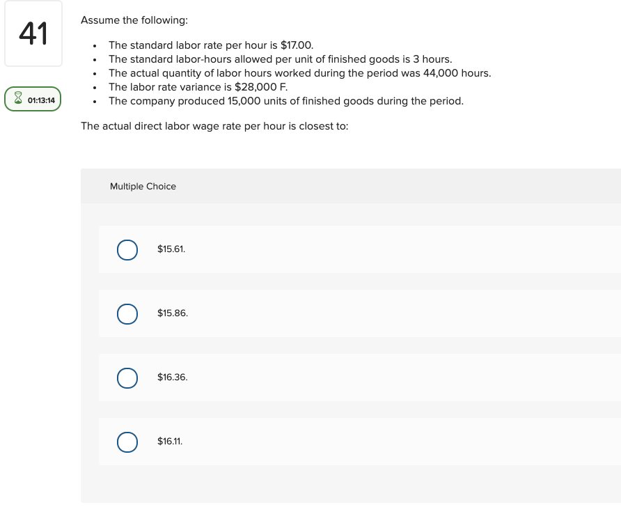 Solved Assume The Following: 41 The Standard Labor Rate Per | Cheggcom