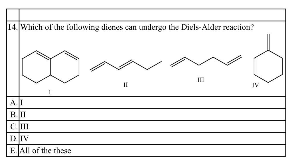 Solved 14. Which Of The Following Dienes Can Undergo The | Chegg.com