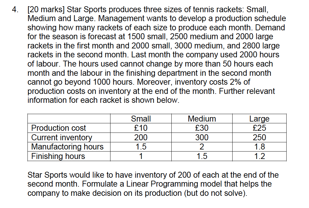 Solved 4 20 Marks Star Sports Produces Three Sizes Of Chegg Com