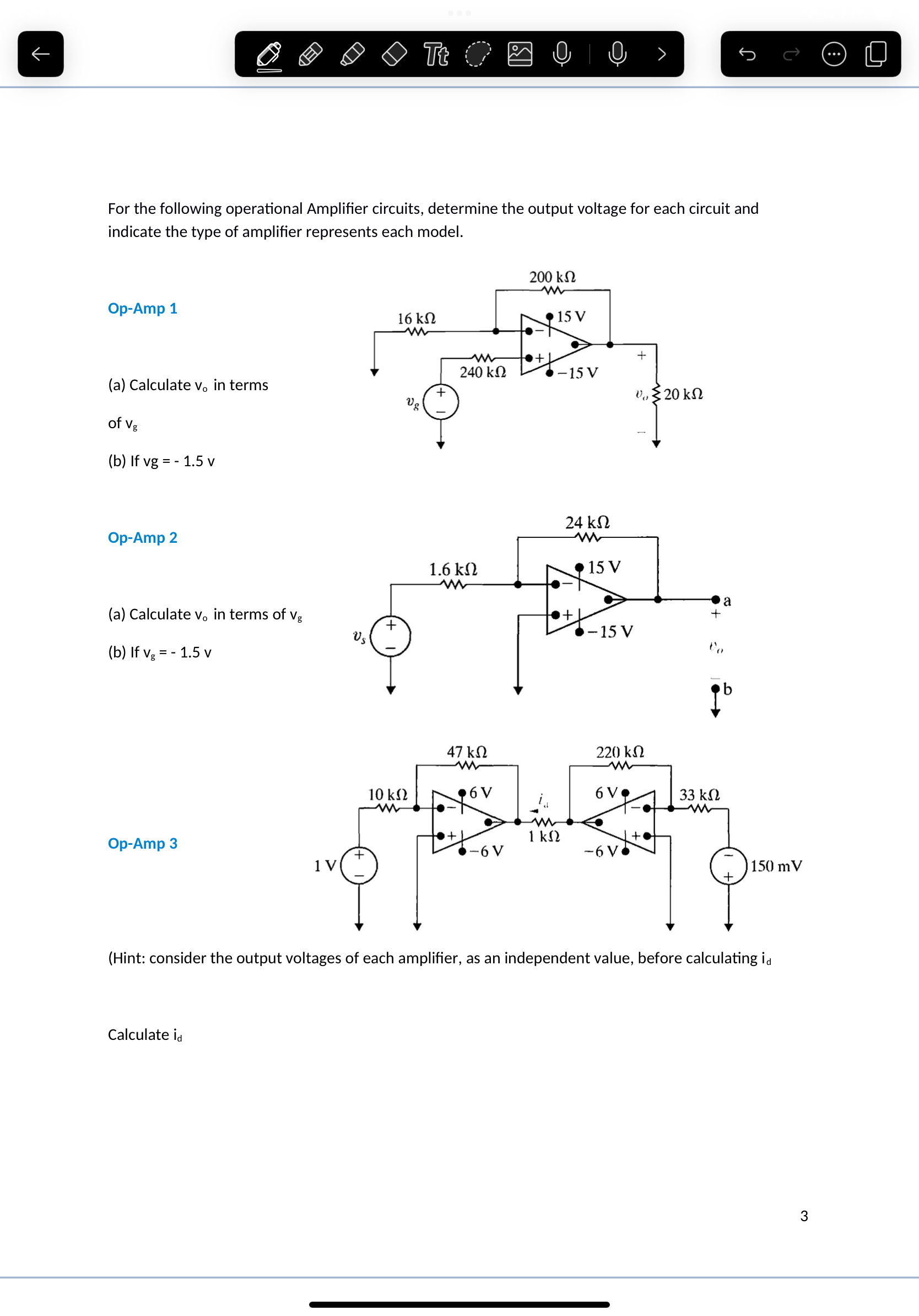 Solved For The Following Operational Amplifier Circuits, | Chegg.com