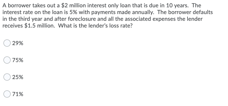 Solved A borrower takes out a $2 million interest only loan | Chegg.com