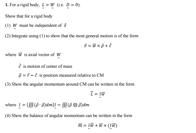 1 For A Rigid Body L W I E D 0 Show That Chegg Com