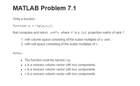 MATLAB Problem 7.1 Write a function function p = | Chegg.com