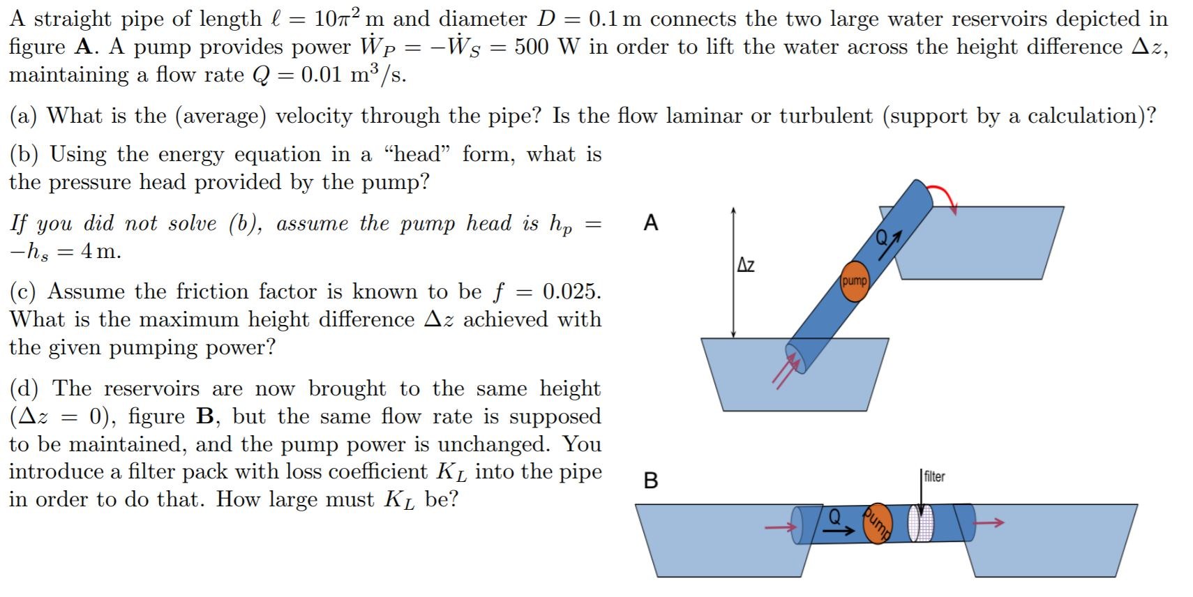 Solved A straight pipe of length l = 1072 m and diameter D = | Chegg.com