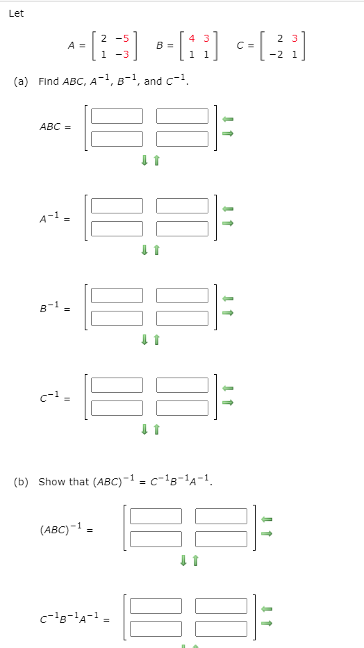 Solved Let --( :-) And 3- [2 - ] (a) Find AB, A-1, And B-1 | Chegg.com