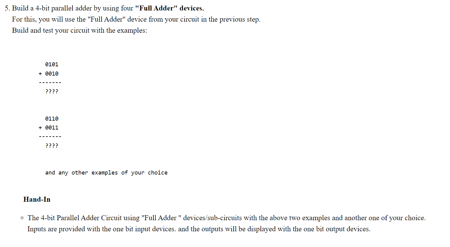 Solved 5. Build A 4-bit Parallel Adder By Using Four "Full | Chegg.com